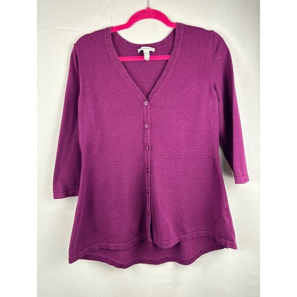 Isaac Mizrahi Live! Womens Purple V-Neck Button-Down Cardigan M - Picture 2 of 5